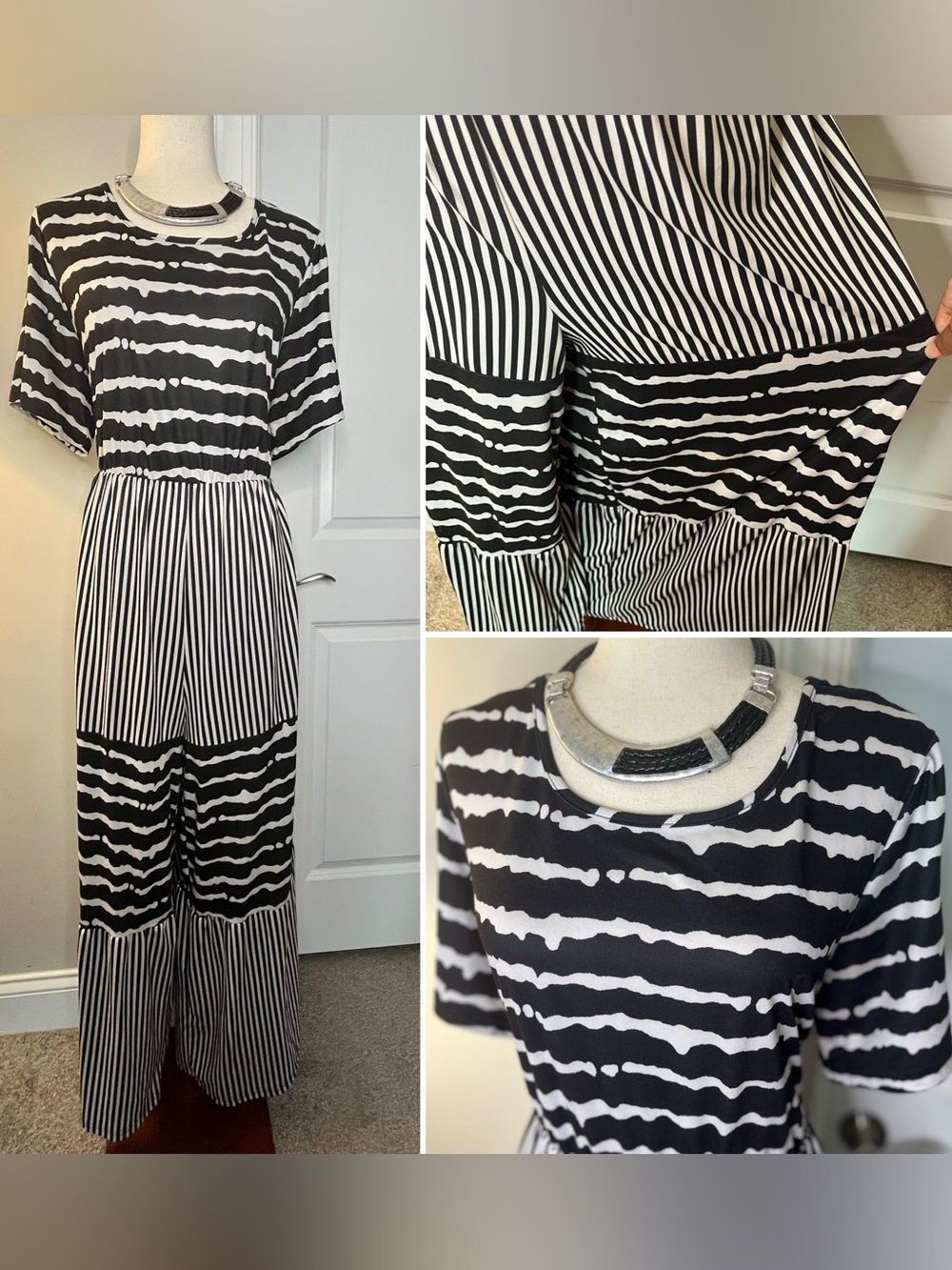 Black & White Striped Patterned Women’s wide leg romper